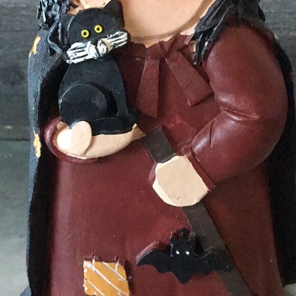 Halloween witch with cat, bat & broom witchy whimsical figurine decor - Picture 4 of 6